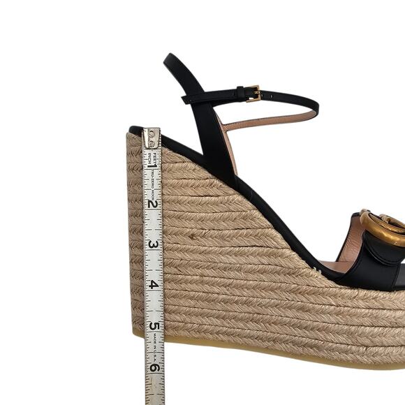 Gucci GG Marmont Aitana Platform Wedge Sandal Black Leather Size 41.5 US 11.5 - Picture 10 of 12